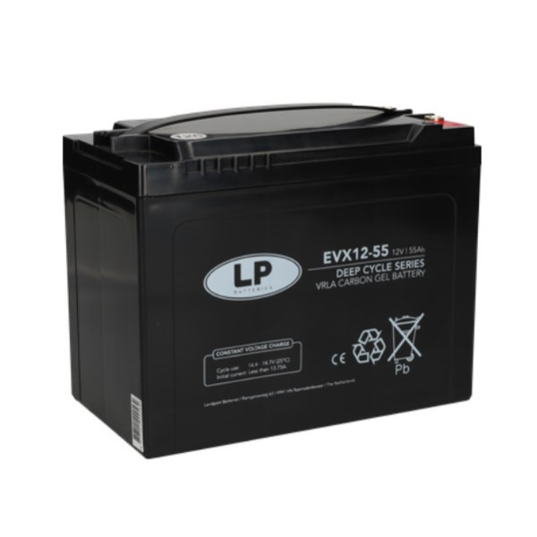 Landport EVX12-55 / EVX12055 Deep Cycle Carbon AGM Gel accu (12V, 55 Ah, T6 terminal) ALA00540 - 1