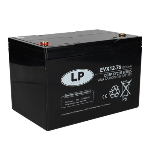 Landport EVX12-76 / EVX12076 Deep Cycle Carbon AGM Gel accu (12V, 76 Ah, T6 terminal) ALA00542 - 1
