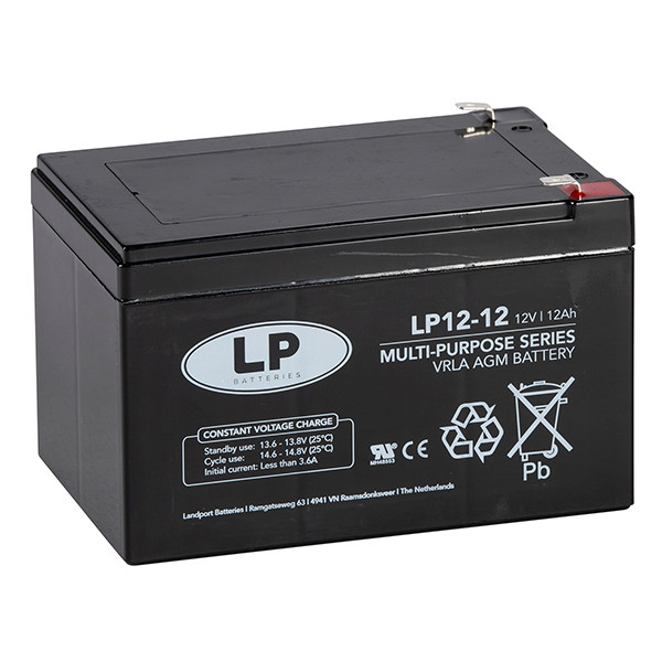 Landport LP12-12 VRLA AGM Loodaccu (12V, 12 Ah, T2 terminal)  ALA00242 - 1