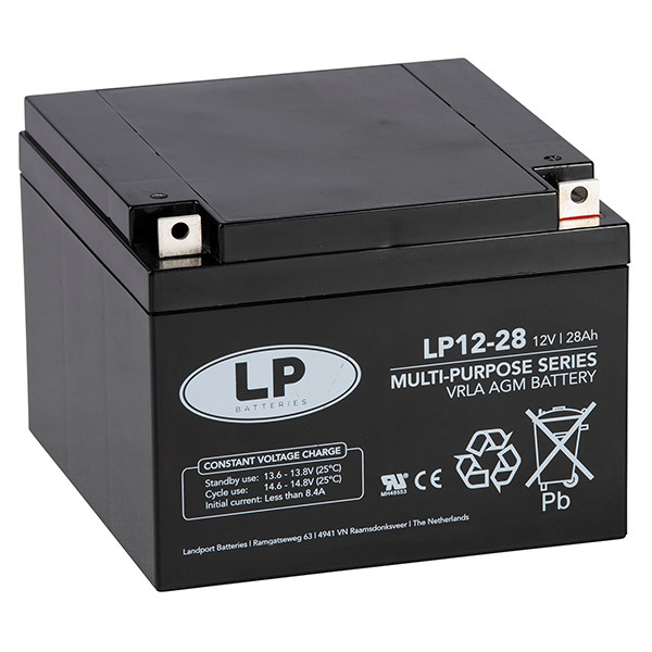 Landport LP12-28 VRLA AGM Loodaccu (12V, 28 Ah, T3 terminal) Landport  123accu.nl