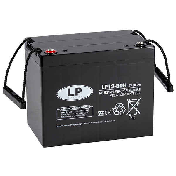 Landport LP12-80H VRLA AGM Loodaccu (12V, 80 Ah, T6 terminal)  ALA00156 - 1