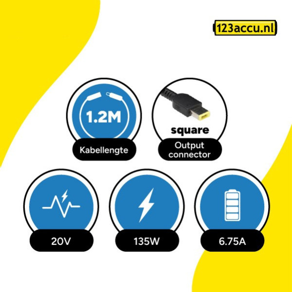 Lenovo 135W Square tip adapter (20 V, 6.75 A, 135 W, 123accu huismerk) ALE00830 - 4