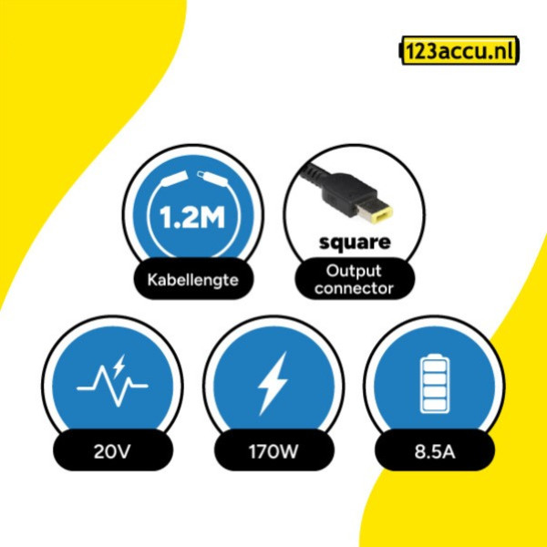 Lenovo 170W Square tip adapter (20 V, 8.5 A, 170 W, 123accu huismerk) ALE00067 - 4