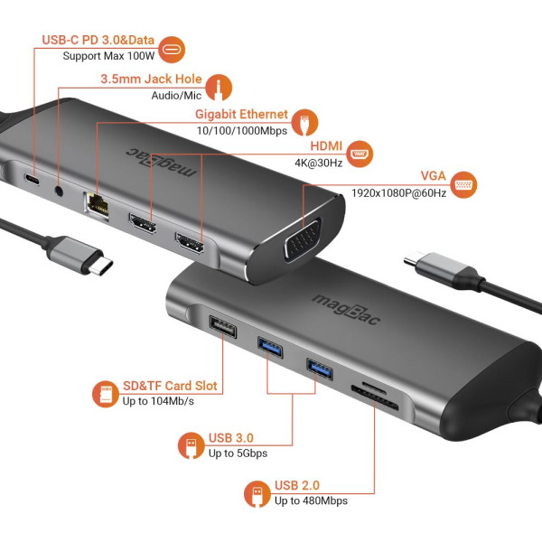 MagBac docking station voor laptop 11-in-1 (123accu huismerk)  AMA00779 - 3