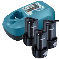 Makita Startset: 3x Makita BL1013 / 196066-7 accu's + lader (10.8 V, 1.3 Ah, origineel)  AMA00761