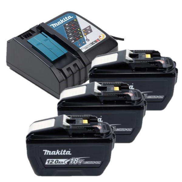 Startset: 3x Makita BL18120 LXT / 1915J2-8 / 18V LXT accu's + DC18RC snellader (18 V, 12.0 Ah, origineel) AMA00863 - 1