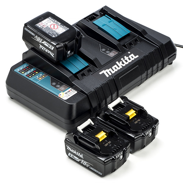 Startset: 3x Makita BL1830B / 18V LXT accu's + dubbellader (18 V, 3.0 ...
