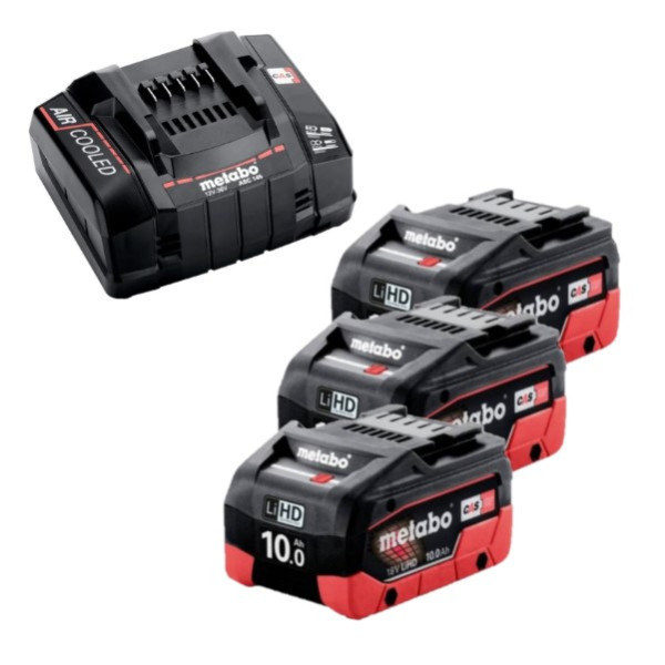 Startset: 3x Metabo 18V LiHD 625549000 / CAS Alliance accu's + ASC 145 snellader (18V, 10 Ah, origineel) AME00513 - 1
