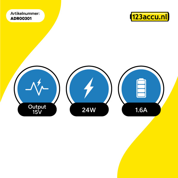 Microsoft Pro 3 adapter (15 V, 1.6 A, 24 W, 123accu huismerk) ADR00301 - 3