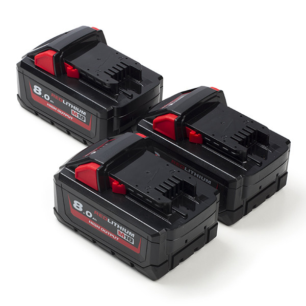 EOL- 3-Pack Milwaukee M18 HB8 High Output / 4932471070 accu's (18 V, 8.0 Ah, origineel) AMI00599 - 1