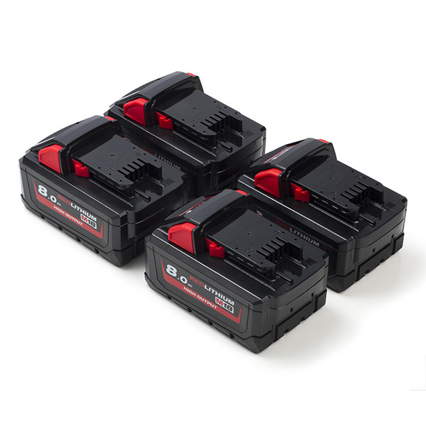 EOL- 4-Pack Milwaukee M18 HB8 High Output / 4932471070 accu's (18 V, 8.0 Ah, origineel) AMI00609 - 1
