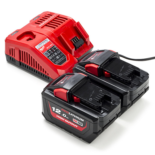 EOL- HNRG Pack: 2x Milwaukee M18 HB12 High Output accu's + lader (18 V, 12 Ah, origineel) AMI00547 - 1