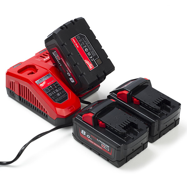 EOL- HNRG Pack: 3x Milwaukee M18 HB8 High Output accu's + lader (18 V, 8.0 Ah, origineel) AMI00607 - 1