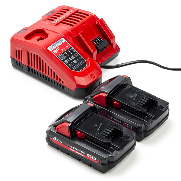 Milwaukee HNRG Pack: 2x Milwaukee M18 HB3 High Output accu's + lader (18 V, 3.0Ah, origineel)  AMI00590 - 1