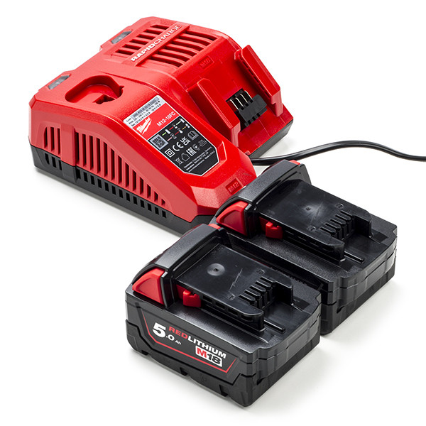 Milwaukee NRG Pack: 2x Milwaukee M18 B5 / 4932430483 accu's + lader (18 V, 5.0 Ah, origineel)  AMI00568 - 1