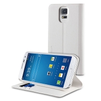 Muvit Samsung Galaxy S5 wallet case met standaard voor 3 pasjes wit  AMU00147