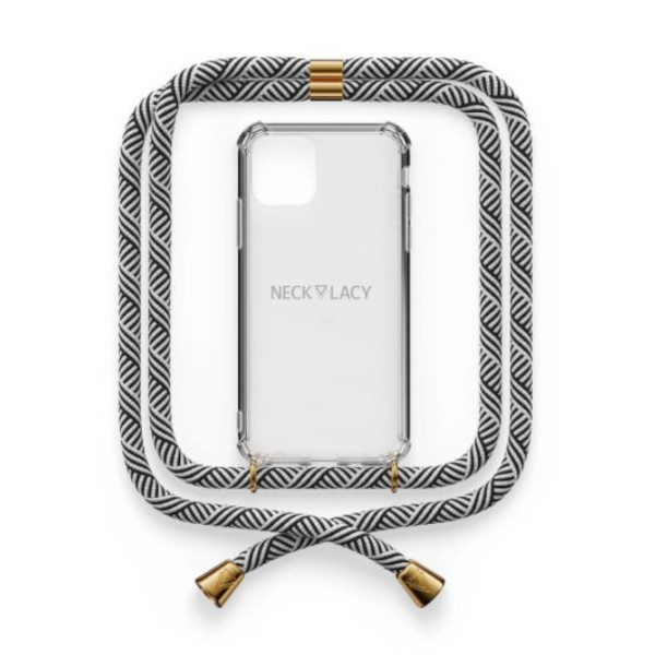 Necklacy Crossbody telefoonhoesje iPhone 12 mini | Zwart/Wit | Necklacy  ANE00225 - 1