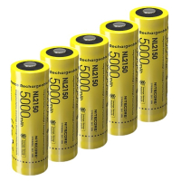 Nitecore 5 stuks Nitecore 21700 / NL2150 Li-ion batterijen (3.6V, 8A, 5000 mAh)  ANI00338