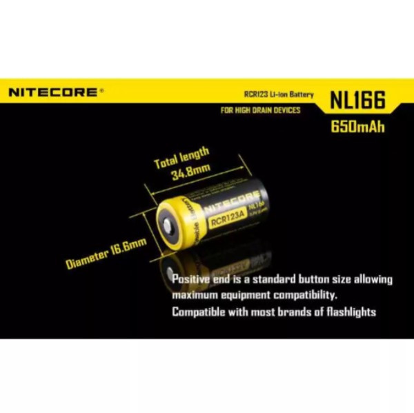 Nitecore 5 stuks Nitecore RCR123A / 16340 Oplaadbare Batterijen (3.7 V, Li-ion, 650 mAh)  ANI00327 - 2