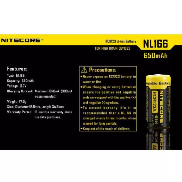 Nitecore 5 stuks Nitecore RCR123A / 16340 Oplaadbare Batterijen (3.7 V, Li-ion, 650 mAh)  ANI00327 - 3
