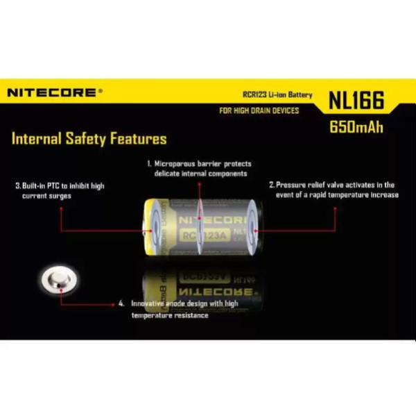 Nitecore 5 stuks Nitecore RCR123A / 16340 Oplaadbare Batterijen (3.7 V, Li-ion, 650 mAh)  ANI00327 - 4