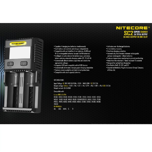 Nitecore SC2 Snellader voor Li-ion / LiFePO4 / Ni-Mh Batterijen  ANB00894 - 2