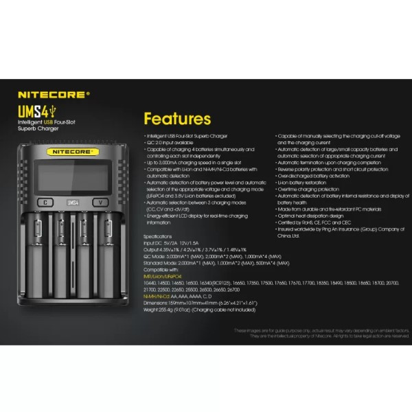 Nitecore UMS4 USB Oplader voor Li-ion / LiFePO4 / Ni-Mh Batterijen  ANI00255 - 2