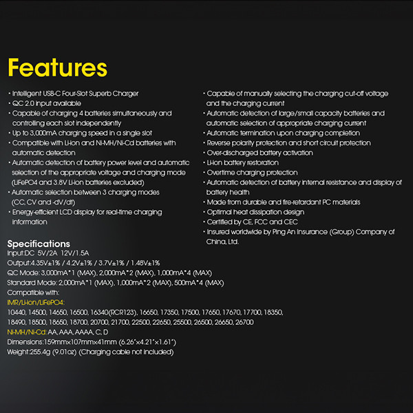 Nitecore UMS4 USB Oplader voor Li-ion / LiFePO4 / Ni-Mh Batterijen ANI00255 - 2