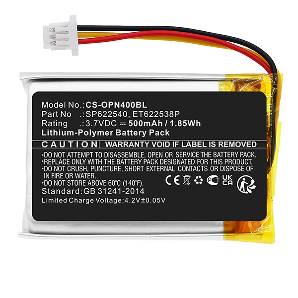 Opticon SP622540 / ET622538P accu (3.7 V, 500 mAh, 123accu huismerk) AOP00384 - 3