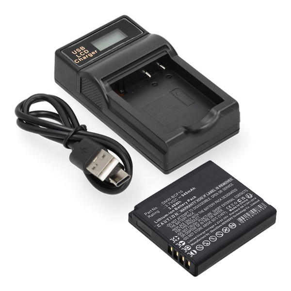 Panasonic DMW-BCF10 / DMW-BCF10E accu met USB-C single slot oplader (3,7 V, 940 mAh, 123accu huismerk) APA01266 - 1