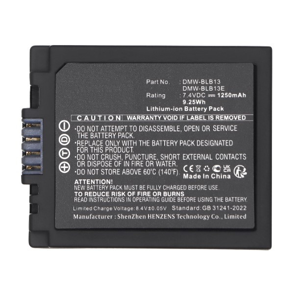 Panasonic DMW-BLB13 / DMW-BLB13E accu (7.4 V, 1250 mAh, 123accu huismerk) APA00041 - 2