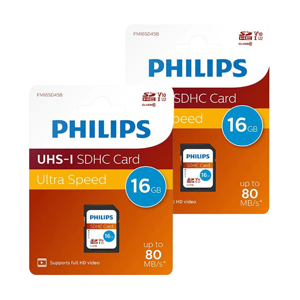 2 stuks: Philips SDHC geheugenkaart / class 10 / UHS-I / V10 - 16GB APH00719 - 1