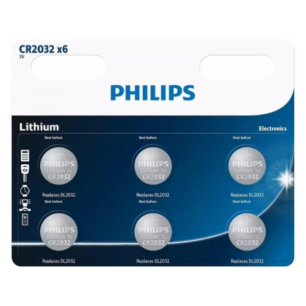 Philips CR2032 / DL2032 / 2032 Lithium knoopcel batterij 6 stuks  APH00475 - 1