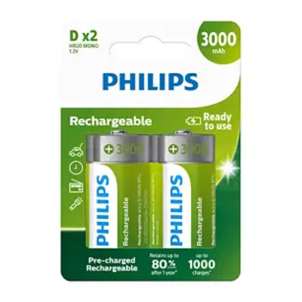 lens Doe mee canvas Philips D / HR20 Oplaadbare Ni-Mh Batterijen (2 stuks, 3000 mAh) Philips  123accu.nl