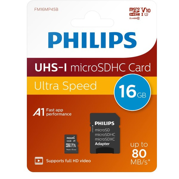 Philips Micro SDHC geheugenkaart / class 10 / UHS-I / A1 / inclusief adapter - 16GB  098121 - 1