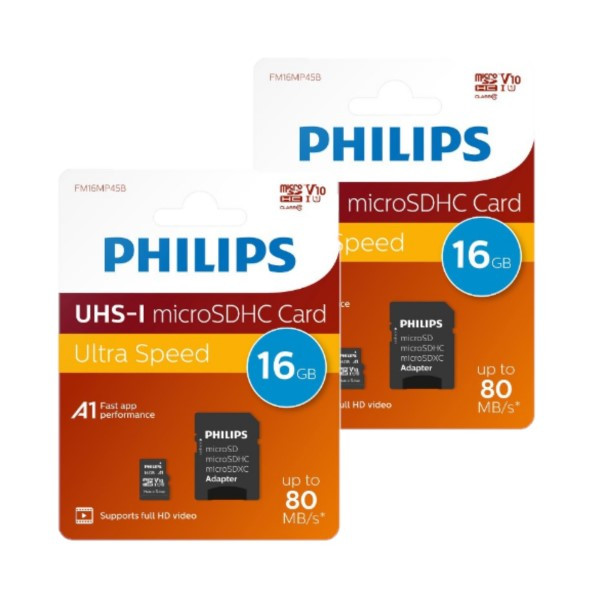 Philips Micro SDHC geheugenkaarten / class 10 / UHS-I / A1 / inclusief adapter (16GB, 2 stuks) APH00676 - 1