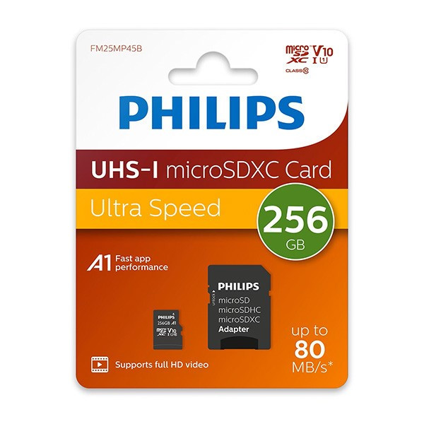 Philips Micro SDXC geheugenkaart / class 10 / UHS-I / A1 / inclusief adapter (256GB) APH00681 - 1