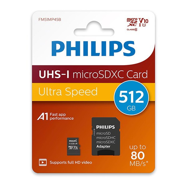 Philips Micro SDXC geheugenkaart / class 10 / UHS-I / A1 / inclusief adapter (512GB) APH00683 - 1