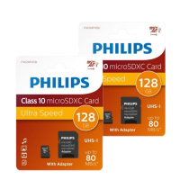 Philips Micro SDXC geheugenkaarten / class 10 / UHS-I / A1 / inclusief adapter (128GB, 2 stuks) APH00678