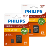 Philips Micro SDXC geheugenkaarten / class 10 / UHS-I / A1 / inclusief adapter (256GB, 2 stuks) APH00682
