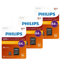 Philips Micro SDXC geheugenkaarten / class 10 / UHS-I / A1 / inclusief adapter (64GB, 3 stuks) APH00679