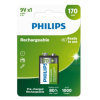 Philips Oplaadbare 9V / E-block / 6HR61 Ni-Mh Batterij (2 stuks, 170 mAh)