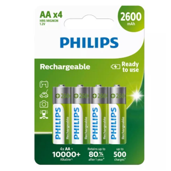 Philips Oplaadbare AA / HR06 Ni-Mh Batterijen (4 stuks, 2600 mAh)  APH00405 - 1