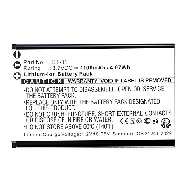 Pliant BT-11 /  BT-11-PT accu (3.7 V, 1100 mAh, 123accu huismerk) APL00067 - 3