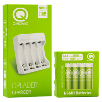 Q-Nomic Power Oplaadbare AAA / HR03 Ni-Mh batterijen inclusief lader (4 stuks, 800 mAh)  AQN00101