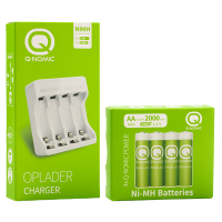 Q-Nomic Power Oplaadbare AA / HR6 Ni-Mh batterijen inclusief lader (4 stuks, 2000 mAh)  AQN00095