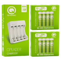 Q-Nomic Power Oplaadbare AA / HR6 Ni-Mh batterijen inclusief lader (8 stuks, 2000 mAh)  AQN00096