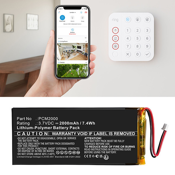 Ring PCM2000 /  PT464085 accu (3.7 V, 2000 mAh, 123accu huismerk) ARI00094 - 1