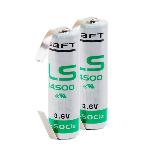 2 stuks: Saft LS14500 / LS14500CNR / AA batterijen met U-tag soldeerlippen (3.6 V, 2600 mAh, Li-SOCl2) ASA02500 - 1