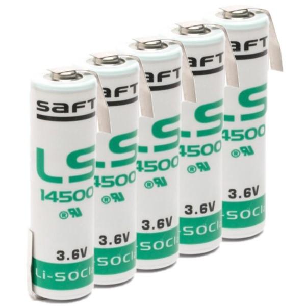 5 stuks: Saft LS14500 / LS14500CNR / AA batterijen met Z-tag soldeerlippen (3.6 V, 2600 mAh, Li-SOCl2) ASA02498 - 1